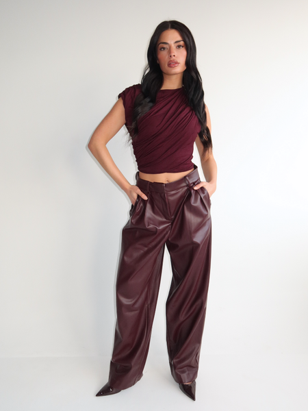 Ziva Leather Pantalon - Burgundy