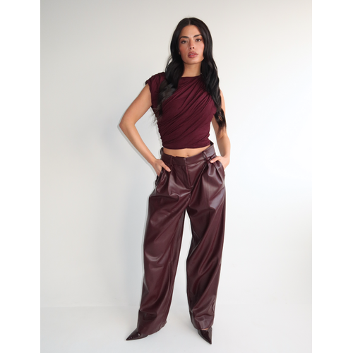 Unique The Label Ziva Leather Pantalon - Burgundy