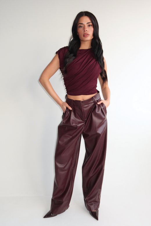 Ziva Leather Pantalon - Burgundy