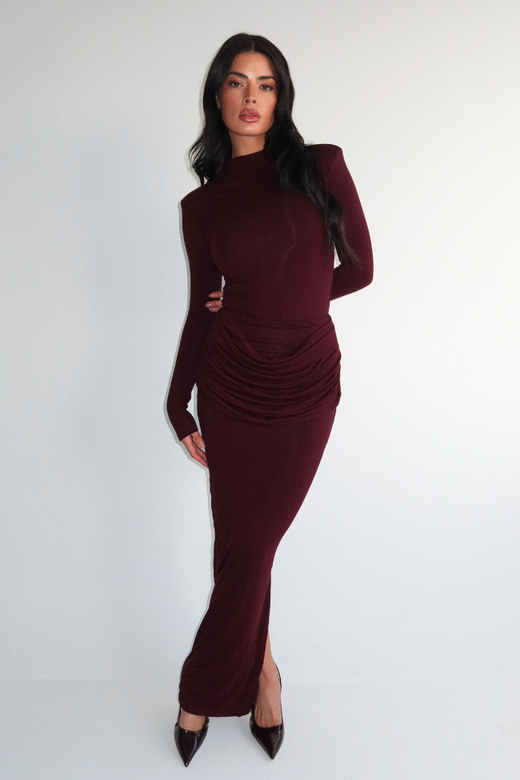 Eliza Drape Long Skirt - Burgundy