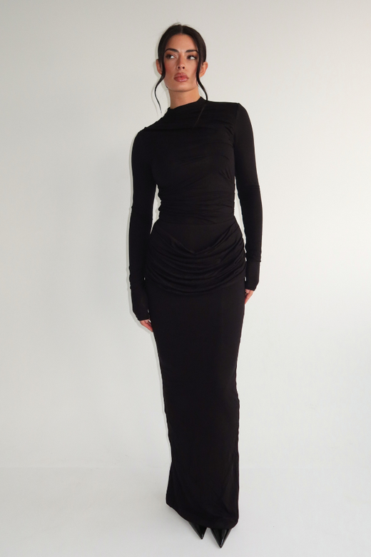 Eliza Drape Long Skirt - Black