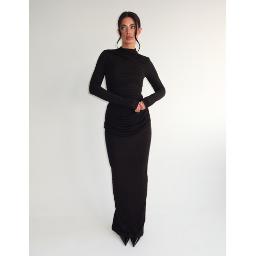 Unique The Label Eliza Drape Long Skirt - Black