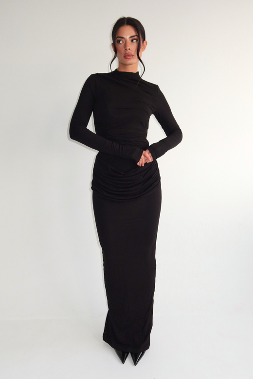 Eliza Drape Long Skirt - Black
