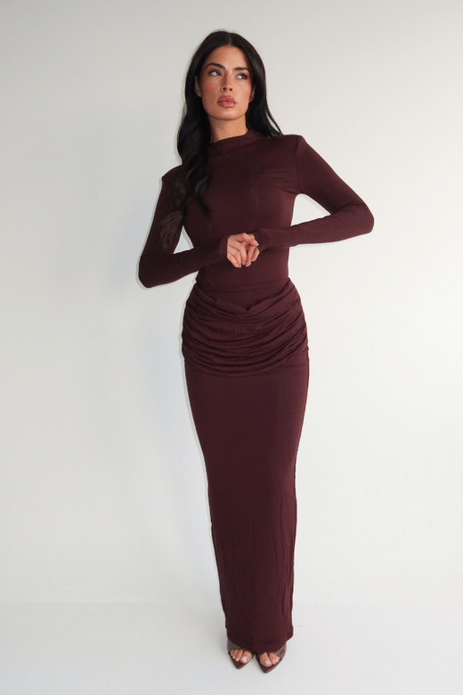 Eliza Drape Long Skirt - Brown