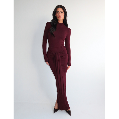 Unique The Label Eliza Bow Long Skirt - Burgundy