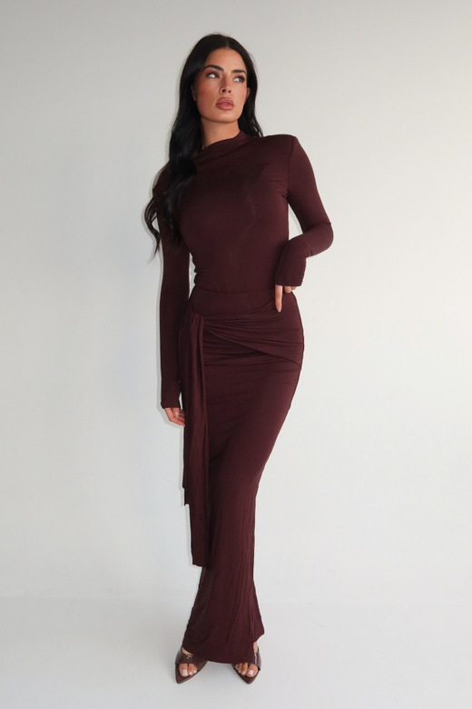 Eliza Bow Long Skirt - Brown