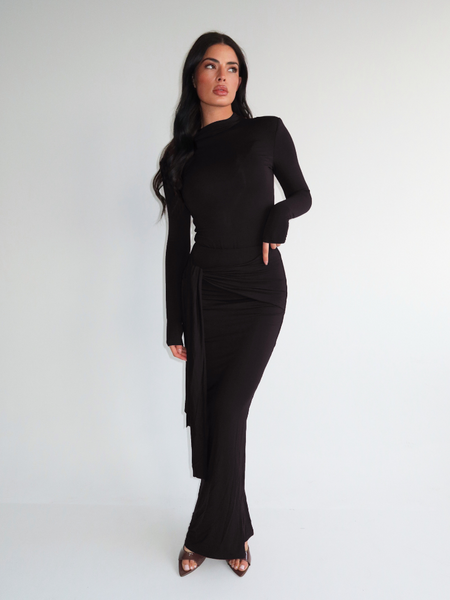 Eliza Bow Long Skirt - Black