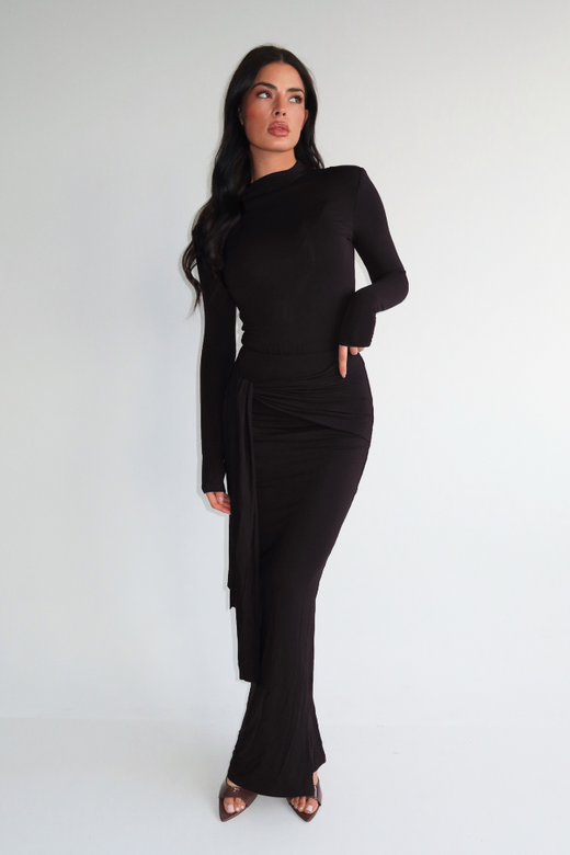 Eliza Bow Long Skirt - Black