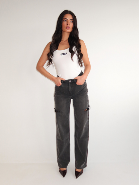 June Wide Leg Jeans - Mid Grey