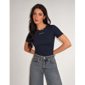 Unique The Label Vela Pointelle Top - Navy