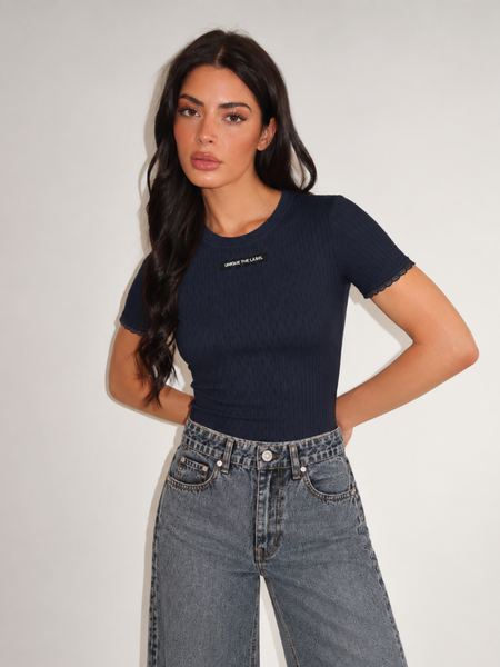 Unique The Label Vela Pointelle Top - Navy Vela Pointelle Top - Navy