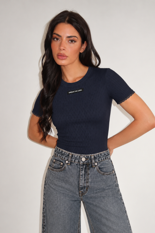 Vela Pointelle Top - Navy