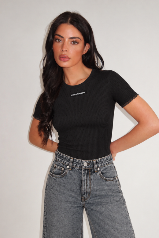 Vela Pointelle Top - Black