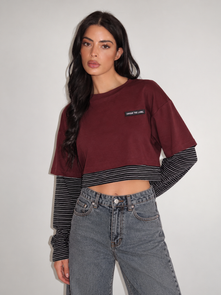 Unique The Label Essy Crop Longsleeve - Bordeaux/Black Grey Essy Crop Longsleeve - Bordeaux/Black Grey