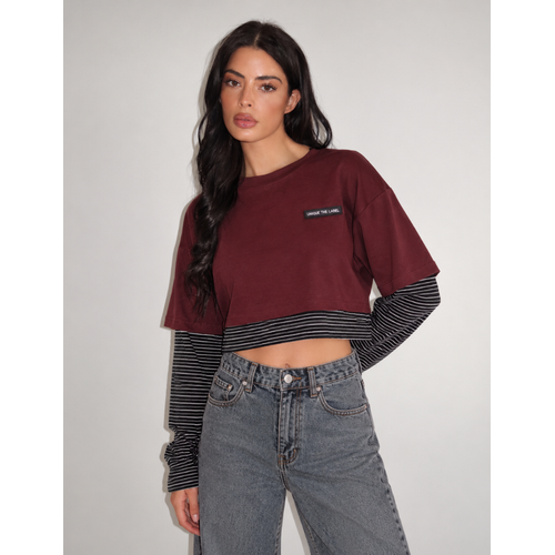 Unique The Label Essy Crop Longsleeve - Bordeaux/Black Grey Unique The Label Essy Crop Longsleeve - Bordeaux/Black Grey