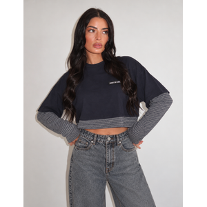 Unique The Label Essy Crop Longsleeve - Dark Navy/Grey Navy