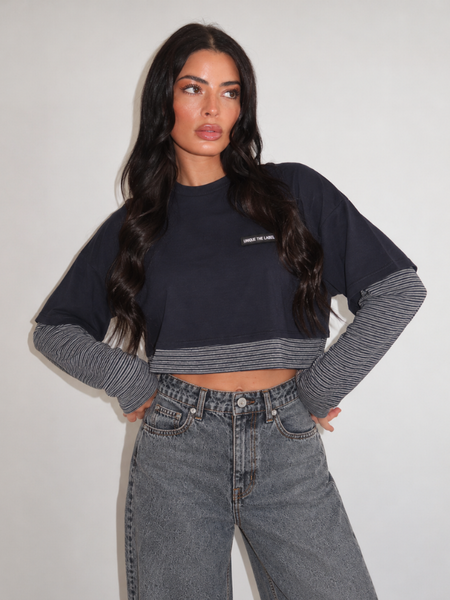 Unique The Label Essy Crop Longsleeve - Dark Navy/Grey Navy Essy Crop Longsleeve - Dark Navy/Grey Navy