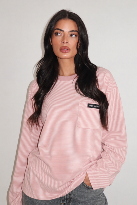 Amy Pocket Longsleeve - Pink/White Stripe
