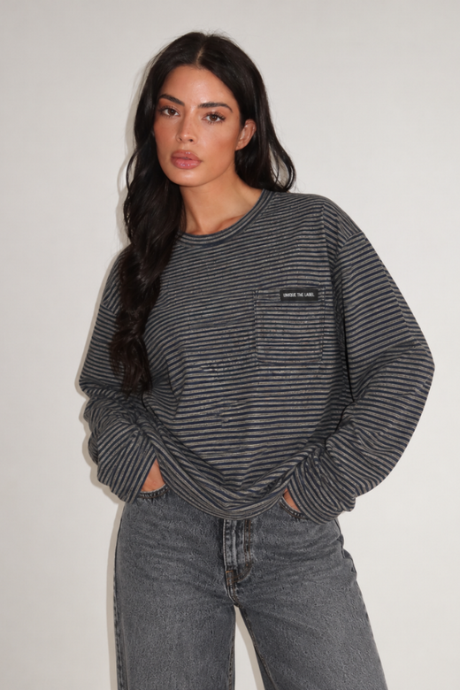 Amy Pocket Longsleeve - Dark Navy/Dark Grey