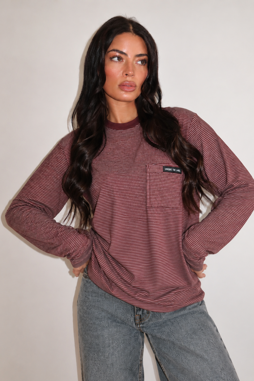 Amy Pocket Longsleeve - Bordeaux/Black Grey