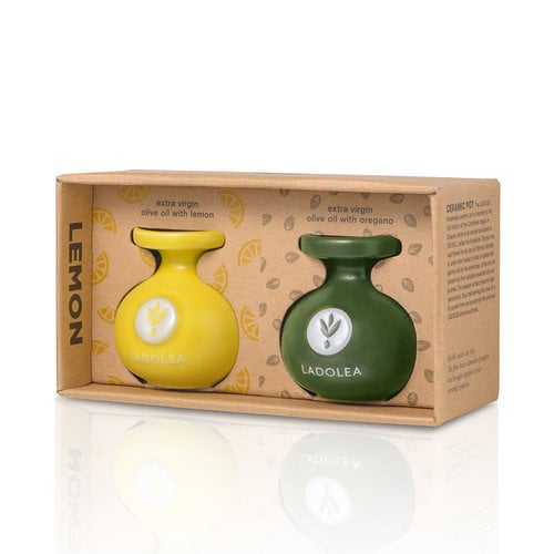 Ladolea Set of olive oil with lemon and oregano in ceramic jars