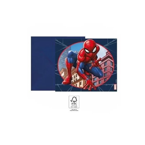 Spiderman 6 Spiderman Uitnodigingen met Envelop