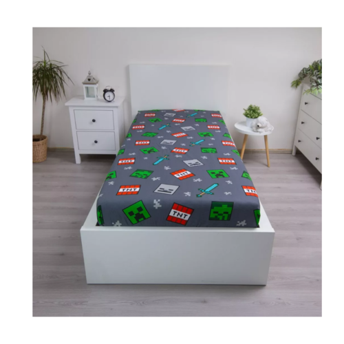 Minecraft Minecraft Hoeslaken 90x200 cm - Grijs Minecraft Minecraft Hoeslaken 90x200 cm - Grijs