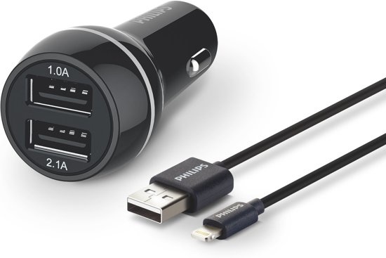 DLP2357 2 USB poort charger 5V 3.1A autolader oplader + Lightning kabel van Philips | WIKA ICT | Hardware & Support