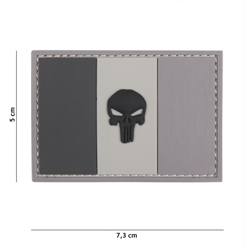 Embleem 3D PVC Punisher Franse vlag grijs/zwart