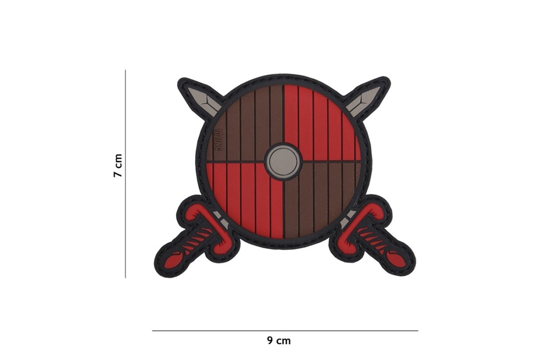 Embleem 3D PVC Viking schild + 2 zwaarden rood/bruin
