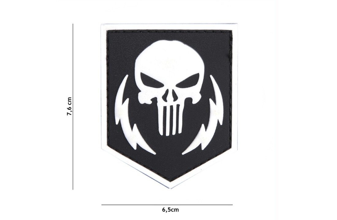 Embleem 3D PVC Punisher thunder strokes wit