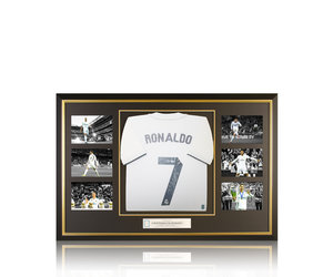 Cristiano Ronaldo Real Madrid Autographed 16 x 20 Back Shot of White  Jersey Photograph - BAS