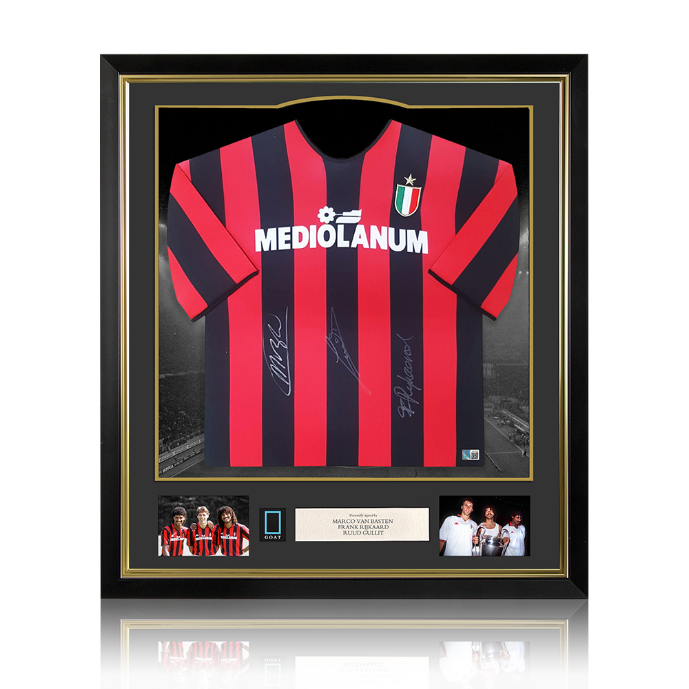 Graf onderdelen Onbeleefd Van Basten, Rijkaard and Gullit signed AC Milan shirt - framed - GOAT  authentic