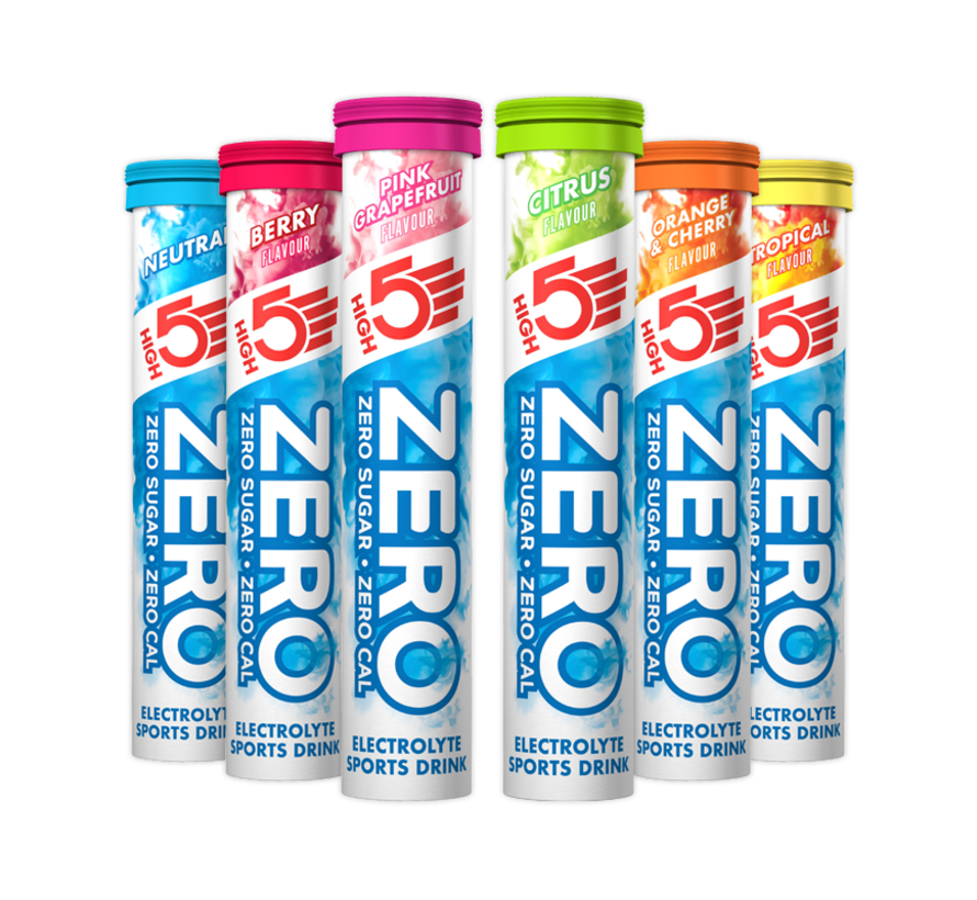 High 5 ZERO Hydratation 8 x 20 comprimé Tubes 8 x 20 Comprimés Orange//Cerise