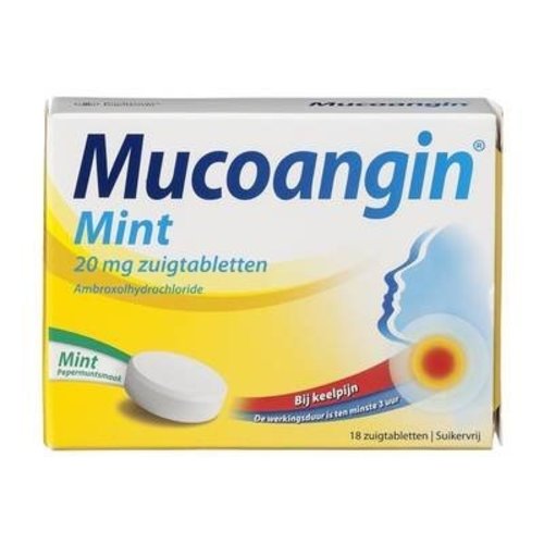 Mucoangin Mucoangin Zuigtabletten Pepermunt - 18 Stuks Mucoangin Mucoangin Zuigtabletten Pepermunt - 18 Stuks
