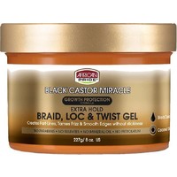 African Pride Black Castor Miracle Braid Loc & Twist Gel - Growth Protection Formula Extra Hold 227gr