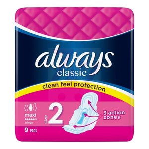 Always Always Sanitary Towels 9pcs Classic Maxi Size 2