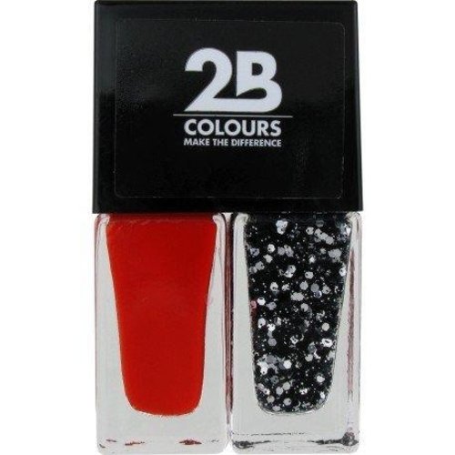 2B 2b Duo Abstract Red & Silver Glitter 535 - Nagellak 2x3ml