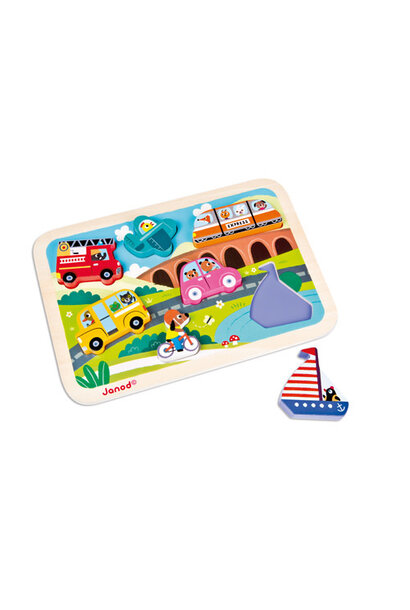 Janod - Houten puzzel Voertuigen