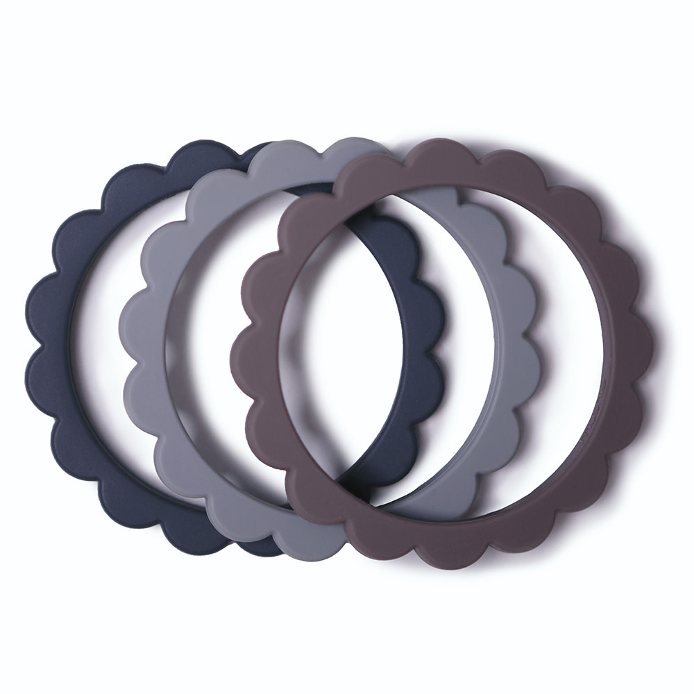 Mushie - Flower bracelet (3pack) steel/dark grey/ stone-1