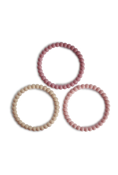 Mushie Silicone bracelet (3pack) Linen/Peony/Pale Pink