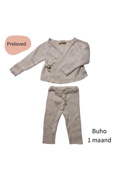 Buho Rib knit set legging + overslag vestje melange light pink 1 maand