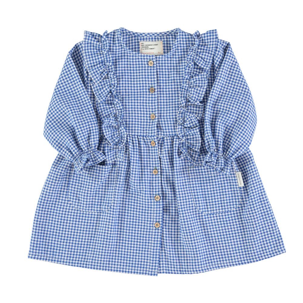 Short dress ruffles blue checkered MN2304-1
