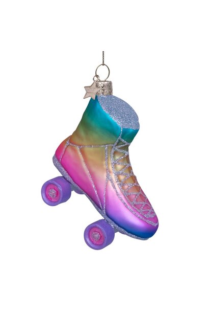 Vondels - Kerst ornament glas - Rolschaats multi soft color rainbow H8cm