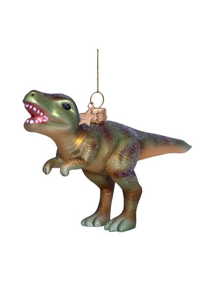 Vondels - Kerst ornament glas - groene dino H9cm