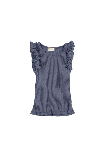 Rib Ruffle T-shirt Blue stone