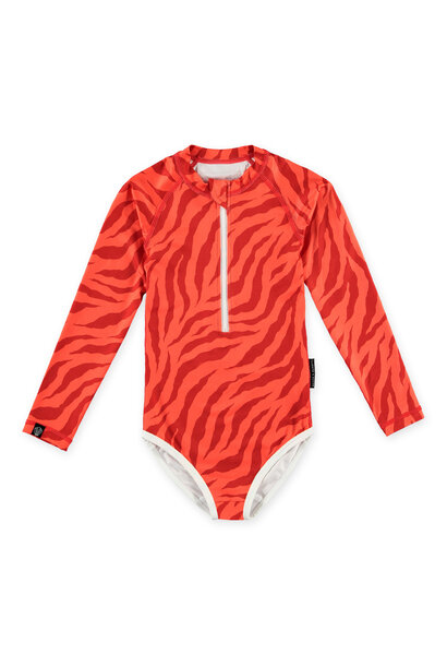 Stripes of Love Swimsuit - Red Coral