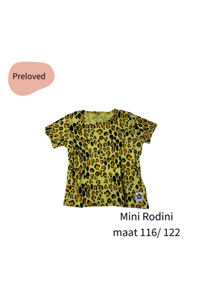 Mini Rodini panterprint geel t-shirt maat 116/122