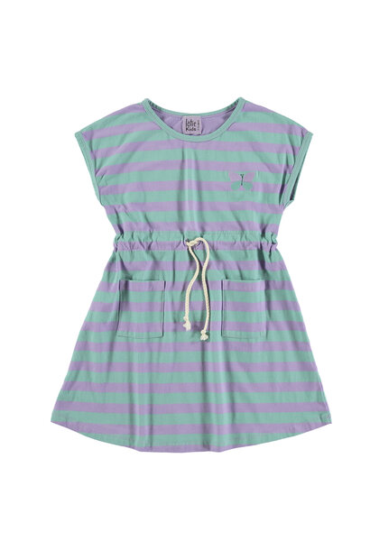 Waist Drawstring Dress Stripes Butterfly Mauve