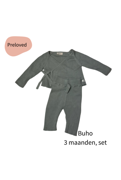 Buho knit set broekje + overslag vestje salie maat 62